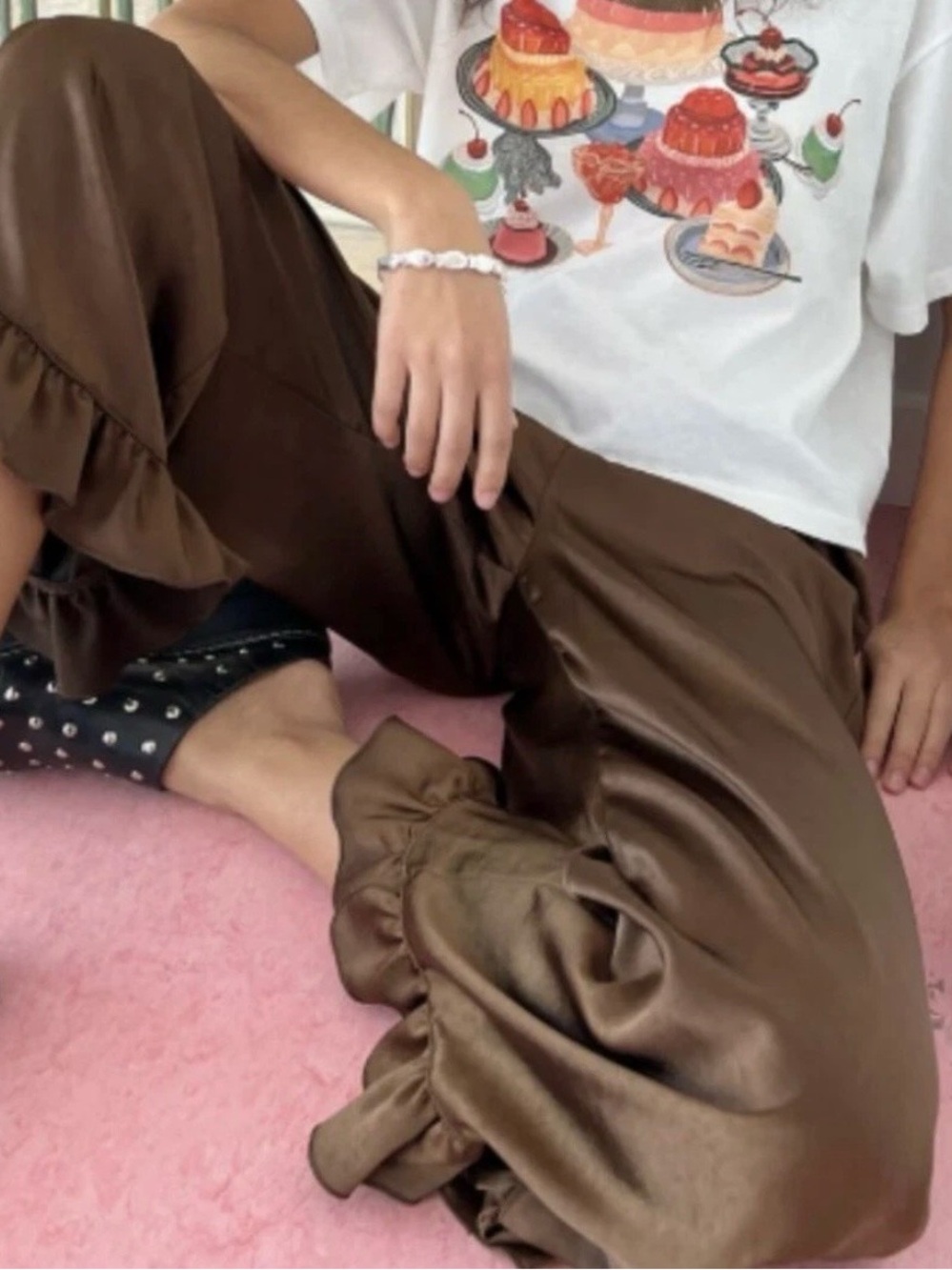 Lisa Says Gah! Liora Ruffle Pant! Brown Wide Leg Ruffle Pants size L